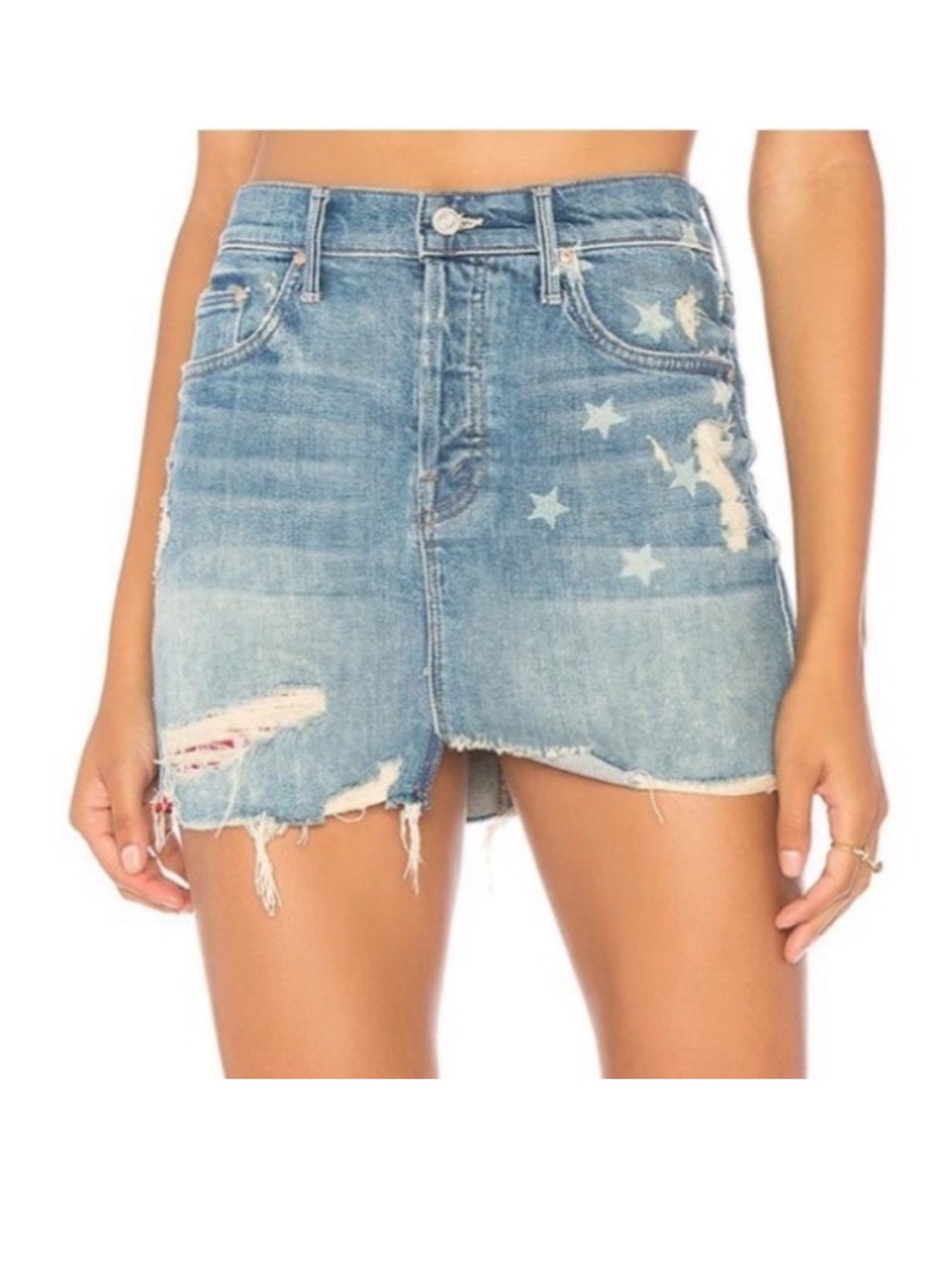 Mother The Vagabond Mini Fray Stars American Flag Mini Denim Skirt Size 24
